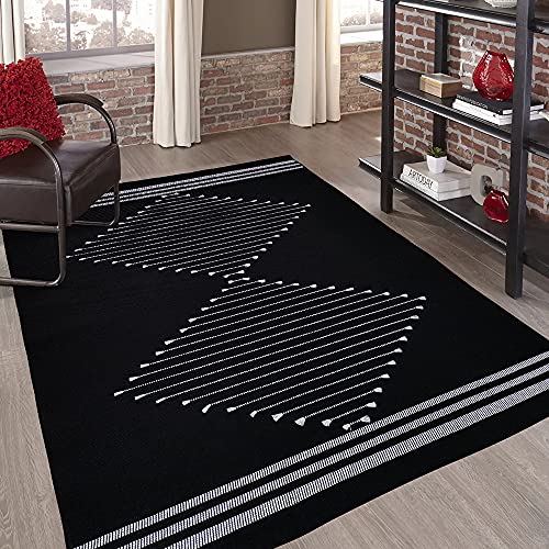 Boho Area Rug 4'x6' Woven Black Rugs Cotton Moroccan Geometric Chic Bohemian Indoor Outdoor Rug Farmhouse Throw Rug Washable Floor Carpet for Entry Mat Living Room Bedroom Patio Decor