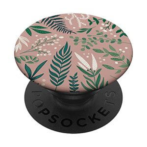 green botanical fern foliage & white berry floral pattern popsockets swappable popgrip