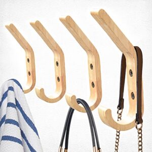 mryuwb 4 pcs nature wooden coat hooks wall mounted, vintage single wall wood hook, wood wall storage organizer hangers for hats, coats, backpack (natural color)