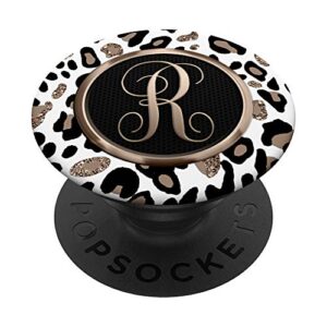 white leopard print cheetah monogram initial "letter r" popsockets swappable popgrip