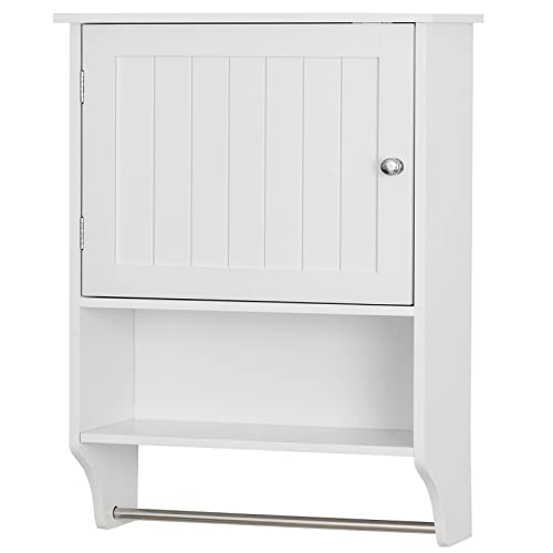 Iwell Bathroom Wall Cabinet with Adjustable Shelf in 3 Positions & Towel Bar, Medicine Cabinet with Door, Wall Mount Bathroom Cabinet, Over The Toilet Space Saver Storage Cabinet, White