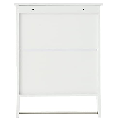 Iwell Bathroom Wall Cabinet with Adjustable Shelf in 3 Positions & Towel Bar, Medicine Cabinet with Door, Wall Mount Bathroom Cabinet, Over The Toilet Space Saver Storage Cabinet, White