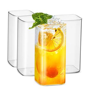 luxu drinking glasses 13 oz,thin square glasses set of 4,elegant bar glassware for water,juice,beer, drinks,and cocktails and mixed drinks,lead-free square glass,glass drink tumblers