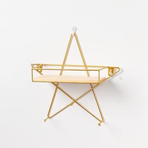 Floating Wall Shelves,Geometry Wall Mounted Storage Shelves,Iron Wall Decorative Storage Racks Holders for Living Room Bedroom Kitchen Bathroom Decoration Racks (Gold,Star)