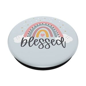 Blessed - Cute Rainbow Positive Quotes Inspirational Saying PopSockets Swappable PopGrip