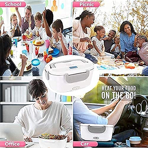 Electric Lunch Box 3 in 1-12V 24V 110V, 52 Oz, 55W Food Heater for Adults-Portable Food Warmer Lunch Box for car/truck & home, Leak proof- 1.5L Removable Stainless Steel Container- fork,spoon, Bag