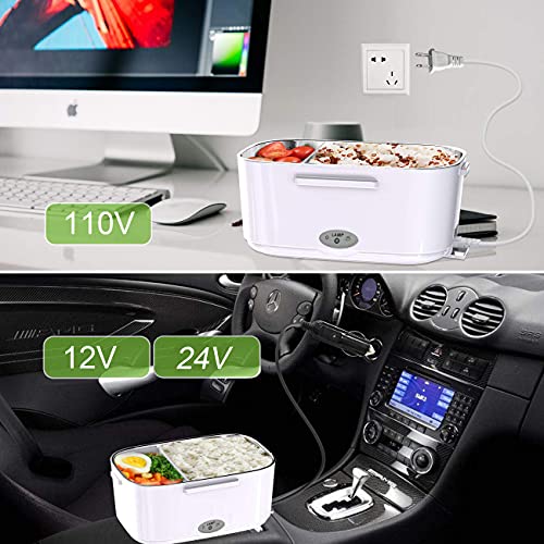 Electric Lunch Box 3 in 1-12V 24V 110V, 52 Oz, 55W Food Heater for Adults-Portable Food Warmer Lunch Box for car/truck & home, Leak proof- 1.5L Removable Stainless Steel Container- fork,spoon, Bag
