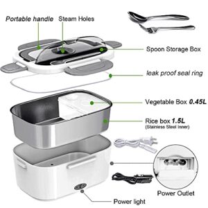 Electric Lunch Box 3 in 1-12V 24V 110V, 52 Oz, 55W Food Heater for Adults-Portable Food Warmer Lunch Box for car/truck & home, Leak proof- 1.5L Removable Stainless Steel Container- fork,spoon, Bag