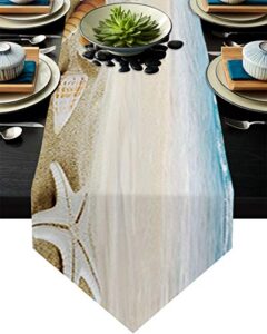 z&l home linen burlap table runner dresser scarves, nautical seashell starfish summer beach table runners for family dinner/holiday party/wedding/events/kitchen decor ocean 13x36in