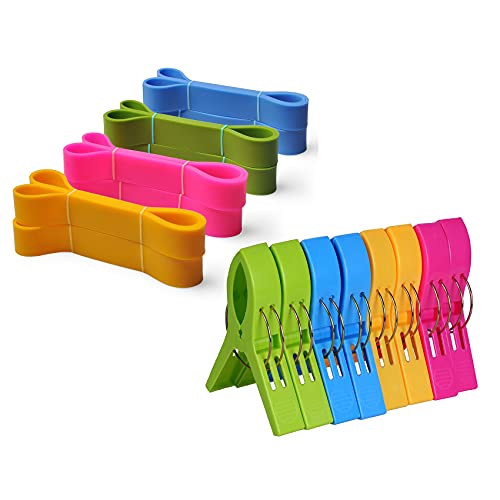 ECROCY Beach Chair Towel Clips on Cruise 8 Pack and 8 Pack Beach Towel Holder in Bright Colors