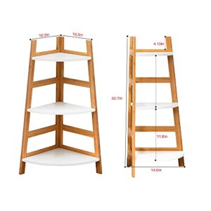 Forevich Bamboo Corner Shelf 3 Tier Ladder Storage Bathroom Shelf for Home Office Rack for Display Corner