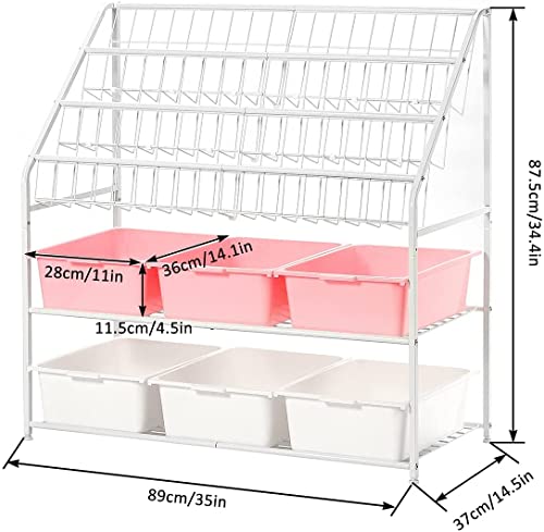 Large Kids Bookshelf With 6 Storage Box,5 Tier Metal Kids Bookcases Children's Toy Storage Rack, 6 Storage Drawer for Books Toys storage, Book Unit Storage Shelf for Playroom, Bedroom, Study Room.