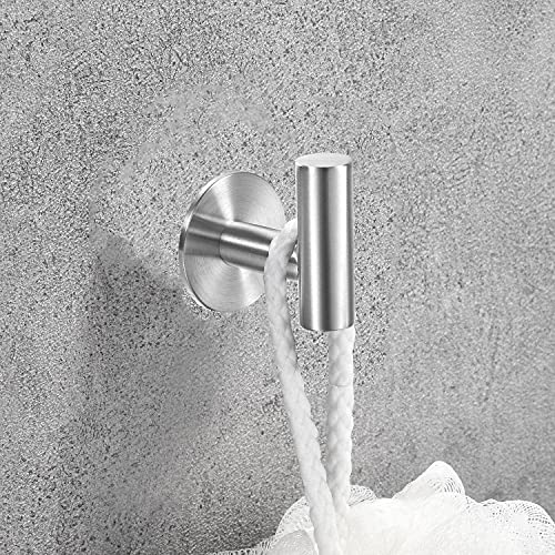 Vuzvuv Adhesive Hooks Brushed Nickel SUS304 Stainless Steel Towel Hooks Heavy Duty Waterproof Wall Hooks Self Adhesive Coat Robe Towel Hooks for Bathrooms Kitchen Hotel Wall Mounted Hooks - 2 Pack