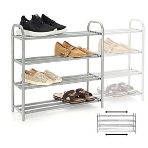 GUANJUNE 4 Tier Extendable Shoe Rack Organizer,Heavy Duty Metal Shelf Organize Holds Upto 20 Pairs Shoes,Space Saver Rack for Wardrobe