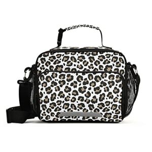 leopard cheetah print animal skin lunch bag, reusable lunch box for women men, insulated cooler bag lunch tote bag with shoulder strap for school office picnic travel