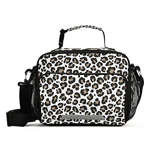 Leopard Cheetah Print Animal Skin Lunch Bag, Reusable Lunch Box for Women Men, Insulated Cooler Bag Lunch Tote Bag with Shoulder Strap for School Office Picnic Travel