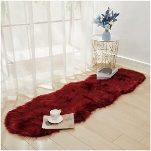 faux sheepskin fur fuzzy rug with rug grippers for area rug, 2x6 ft burgundy furry rugs, alfombras para habitacion, bedside fluffy rug fur rugs for bedroom, living room, photography …