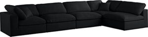 meridian furniture plush collection contemporary down filled cloud-like comfort overstuffed velvet upholstered modular l-shaped sectional, 5-seater, semi-armless, black