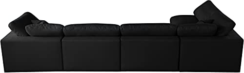 Meridian Furniture Plush Collection Contemporary Down Filled Cloud-Like Comfort Overstuffed Velvet Upholstered Modular L-Shaped Sectional, 5-Seater, Semi-Armless, Black