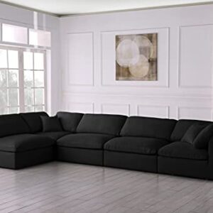 Meridian Furniture Plush Collection Contemporary Down Filled Cloud-Like Comfort Overstuffed Velvet Upholstered Modular L-Shaped Sectional, 5-Seater, Semi-Armless, Black