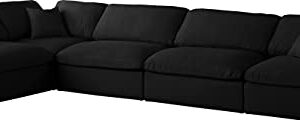 Meridian Furniture Plush Collection Contemporary Down Filled Cloud-Like Comfort Overstuffed Velvet Upholstered Modular L-Shaped Sectional, 5-Seater, Semi-Armless, Black