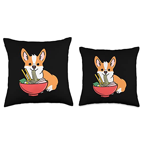 Corgi Eating Ramen Throw Pillow, 16x16, Multicolor