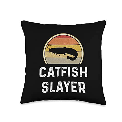 Catfish Fishing Humor Shirts Catfish Slayer Fishing Gifts Funny Fisherman Shirt Retro Throw Pillow, 16x16, Multicolor