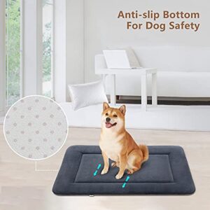 Magic Dog Soft Large Dog Bed Crate Pad Mat 42 Inches Machine Washable Pet Bed with Non-Slip Bottom, Dark Gray L