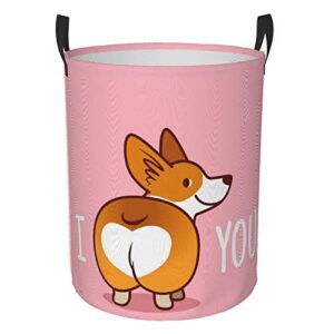 fehuew i love you corgi bun collapsible laundry basket with handle waterproof fabric hamper laundry storage baskets organizer large bins for dirty clothes,toys,bathroom