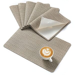 tineeba pvc placemats, set of 6, washable dining table mats, heat-resistant, easy to clean, non-slip, kitchen & kids & outdoor (coffee)