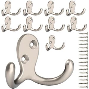 10 pack heavy duty double prong coat hooks wall mounted with 20 screws retro double hooks utility hooks for coat, scarf, bag, towel, key, cap, cup, hat