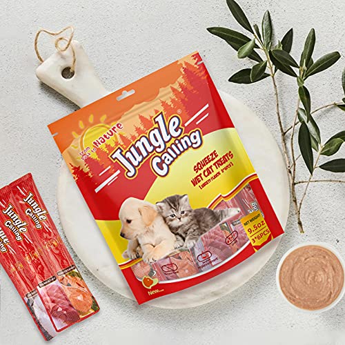 Jungle Calling Lickable Wet Cat Treats, Grain-Free, Squeezable Creamy Cat Treats for Adult & Senior Cats, 0.5 Ounces in Each 18 Tubes, 3 Flavor Variety