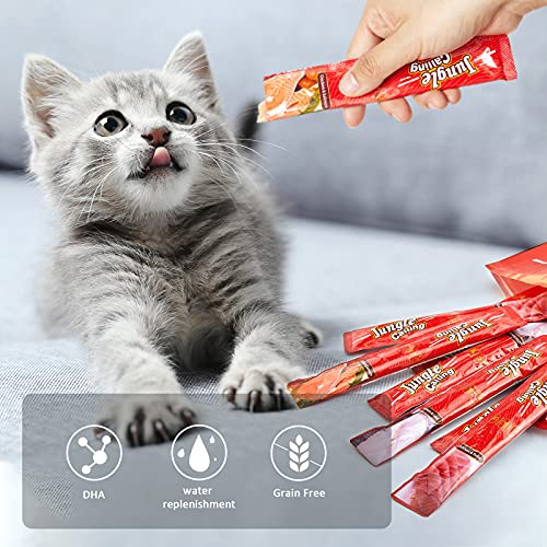 Jungle Calling Lickable Wet Cat Treats, Grain-Free, Squeezable Creamy Cat Treats for Adult & Senior Cats, 0.5 Ounces in Each 18 Tubes, 3 Flavor Variety