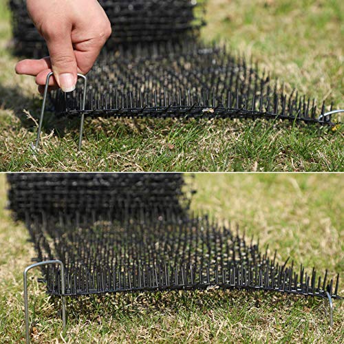 Hmyomina Cat Scat Mat with Spikes Prickle Strips Pest Repellent Spike Deterrent Mat with 12 Garden Staples (13FT)…