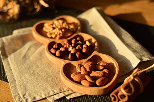 MORP, Heart Shaped Wood Tray, Divided Serving Trays & Platters, Wooden Diet Dish Platter, Cracker Appetizer Plate, Perfect Valentine Day Gift, food and cookie board, Fruit Snack Tray, Natural