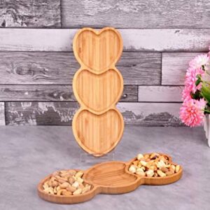 MORP, Heart Shaped Wood Tray, Divided Serving Trays & Platters, Wooden Diet Dish Platter, Cracker Appetizer Plate, Perfect Valentine Day Gift, food and cookie board, Fruit Snack Tray, Natural