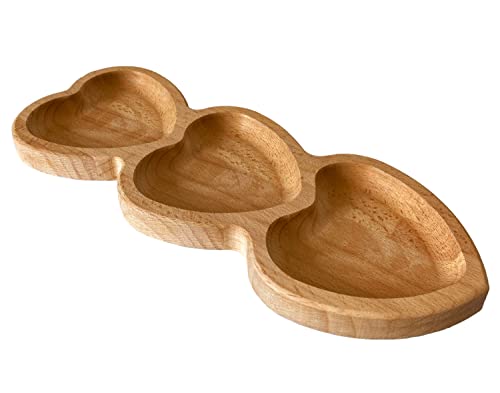 MORP, Heart Shaped Wood Tray, Divided Serving Trays & Platters, Wooden Diet Dish Platter, Cracker Appetizer Plate, Perfect Valentine Day Gift, food and cookie board, Fruit Snack Tray, Natural