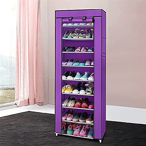 Mekek Shoe Rack Closet, Non-Woven 9 Tier Shoe Rack Shoe Shelf Storage Closet Organizer Cabinet (Purple)