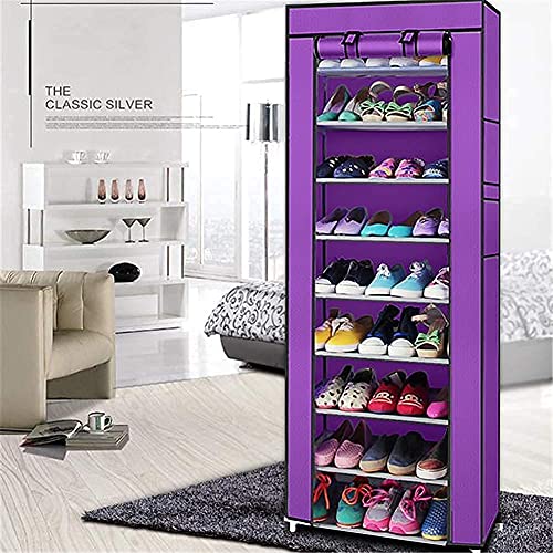 Mekek Shoe Rack Closet, Non-Woven 9 Tier Shoe Rack Shoe Shelf Storage Closet Organizer Cabinet (Purple)