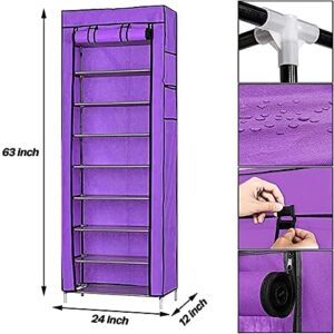 Mekek Shoe Rack Closet, Non-Woven 9 Tier Shoe Rack Shoe Shelf Storage Closet Organizer Cabinet (Purple)