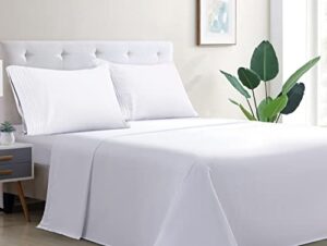 wavveuziz bed sheet set super soft 100% microfiber sheet 1800 brushed microfiber embroidered twin size bed sheets 16-inch deep pocket - 3 piece, white