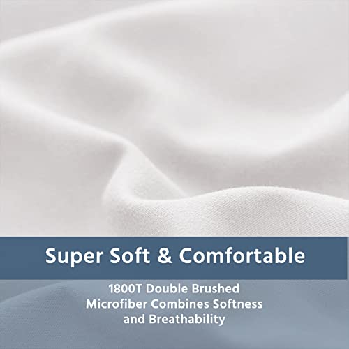 wavveUziz Bed Sheet Set Super Soft 100% Microfiber Sheet 1800 Brushed Microfiber Embroidered Twin Size Bed Sheets 16-Inch Deep Pocket - 3 Piece, White