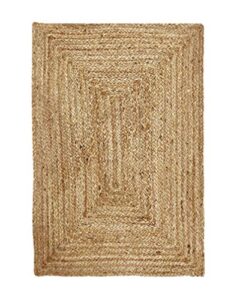 hausattire hand woven jute braided rug, 2'x3' - natural, reversible farmhouse accent rugs for living room, kitchen, bedroom - 24x36 inches