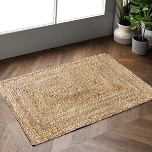 Hausattire Hand Woven Jute Braided Rug, 2'x3' - Natural, Reversible Farmhouse Accent Rugs for Living Room, Kitchen, Bedroom - 24x36 Inches