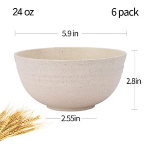 Cereal Bowls，6 Pack 24 oz Bowls Set, Food Grade Safe Durable PP Bowls for Soup, Salad, Cereal, Pasta, Yogurt, Heat and Cold Resistant, Dishwasher Safe Bowls，eco- friendly and degradable