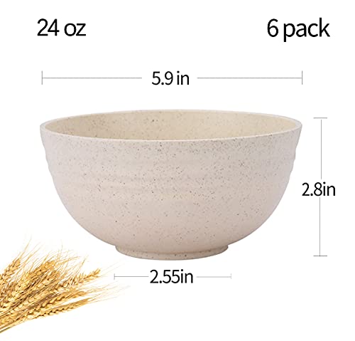 Cereal Bowls，6 Pack 24 oz Bowls Set, Food Grade Safe Durable PP Bowls for Soup, Salad, Cereal, Pasta, Yogurt, Heat and Cold Resistant, Dishwasher Safe Bowls，eco- friendly and degradable