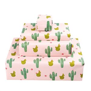 central 23 - cactus wrapping paper - 6 birthday gift wrap sheets - pink and green - for women girls teenagers - trendy plant print