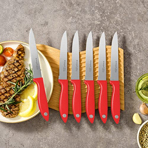 Knife Set 15-Piece Kitchen Knife Set with Block Wooden,Chef Knife Set with Sharpener,High Carbon Stainless Steel Knife Block Set by Emojoy,Red