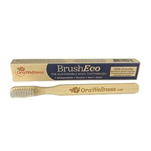 OraWellness Bamboo Toothbrush, Sustainable BrushEco Bass Toothbrush with 4 Rows, Biodegradable Wooden Toothbrush for Polishing Teeth, Removing Plaque, Healthy Mouth, Gums & Teeth, BPA Free, 3 Pack