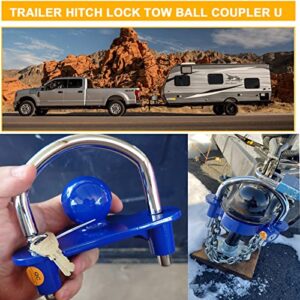 Coupler Lock Hitch Trailer Lock with 2 Keys,72783 Universal Coupler Lock,Universal Adjustable Heavy-Duty Steel Lock Blue